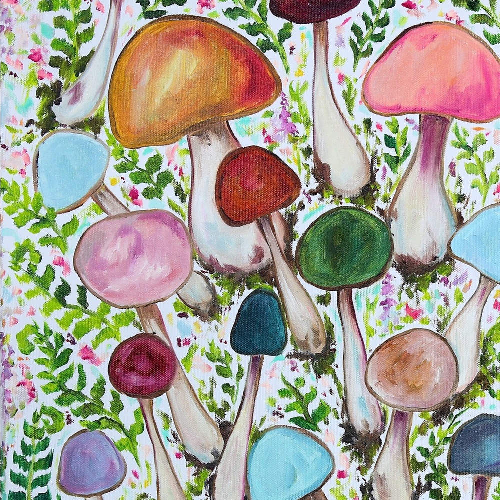 Retro Mushroom Garden Giclée Fine Art Print of Original Oil Painting Boho Decor - Picture 9 of 12